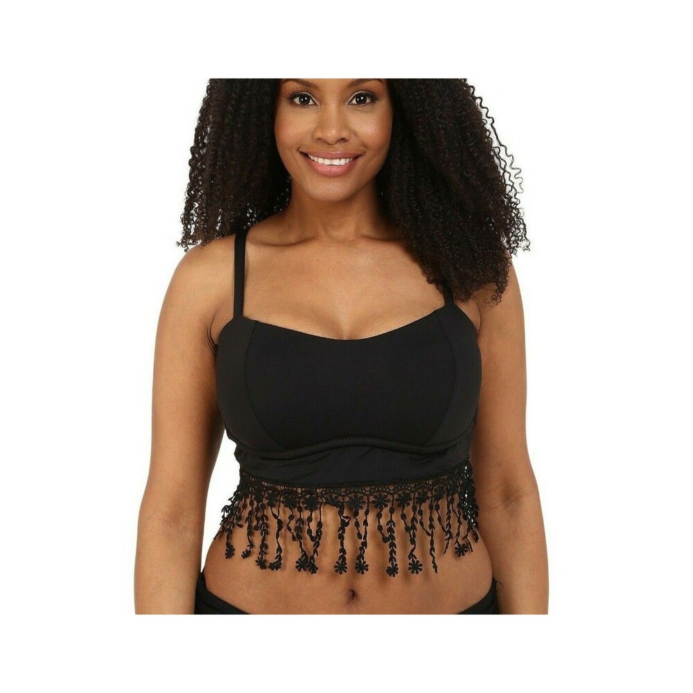 BECCA ETC Women's Plus Size Venise Fringed Bralette Bikini Top sz 3X/22-24 Black
